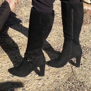Black Suede calf length heel booties